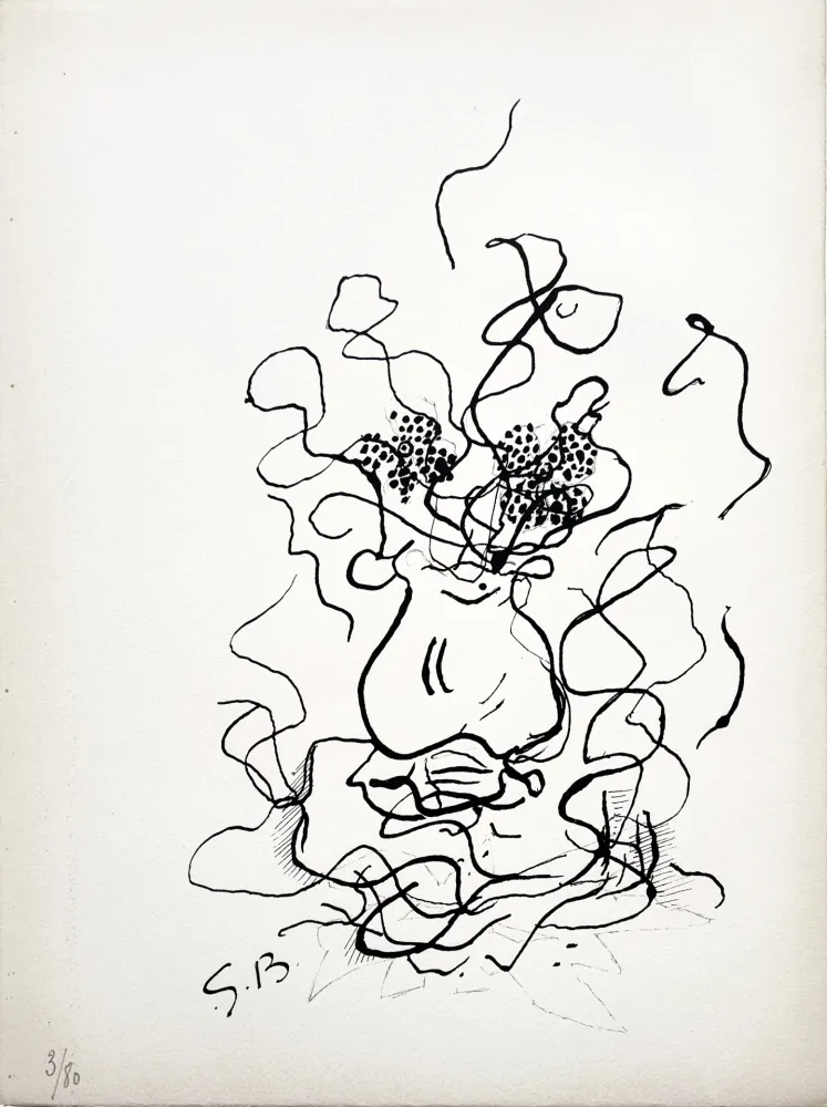 リトグラフ Braque - VASE ET FLEURS - Bouquet de fleurs (1952)