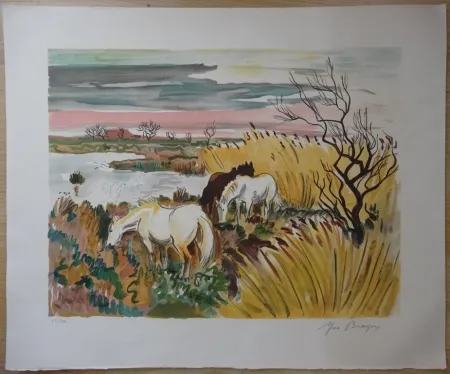 リトグラフ Brayer - Chevaux en Camargue