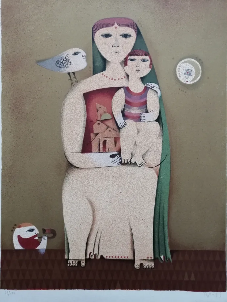 リトグラフ Briss - Femme et enfant