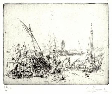 エッチング Brouet - Les Raccommodeurs de Filets