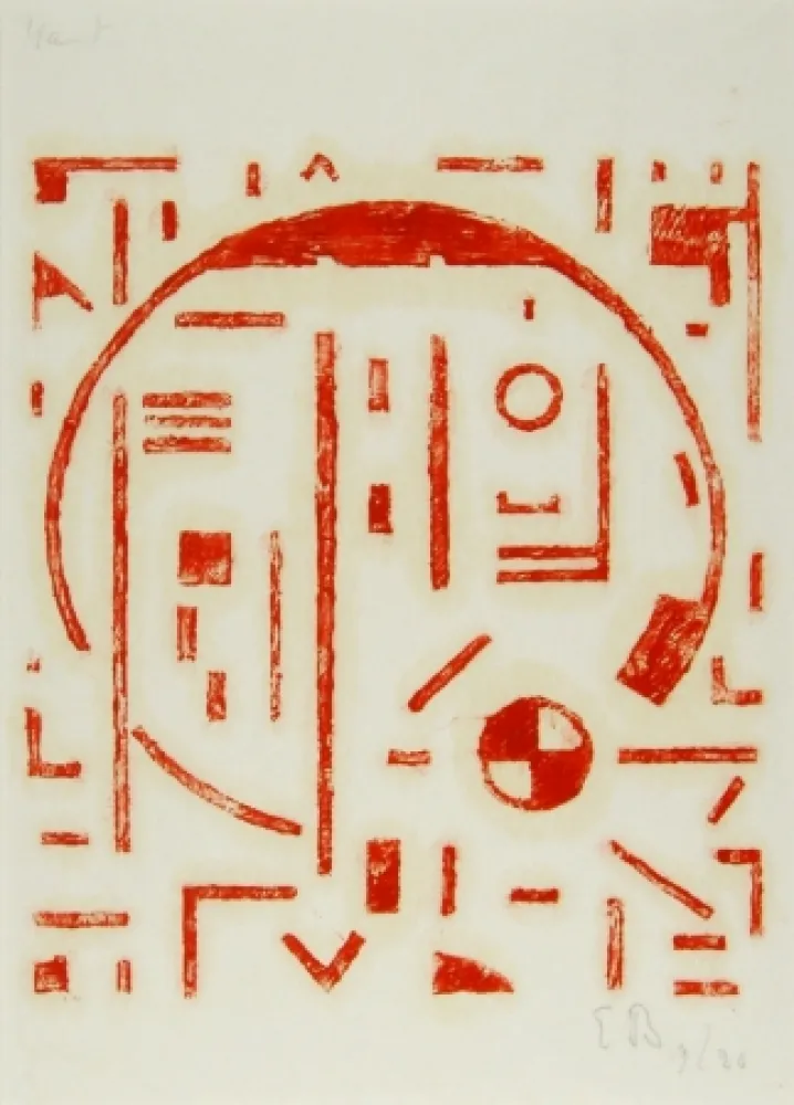 木版 Buchholz - Großer Kreis mit kleinem Kreis rot (Big cercle with small cercle red)