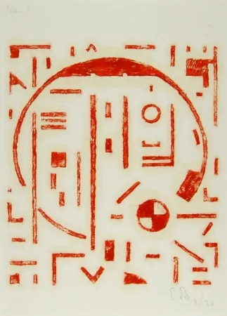 木版 Buchholz - Großer Kreis mit kleinem Kreis rot (Big cercle with small cercle red)