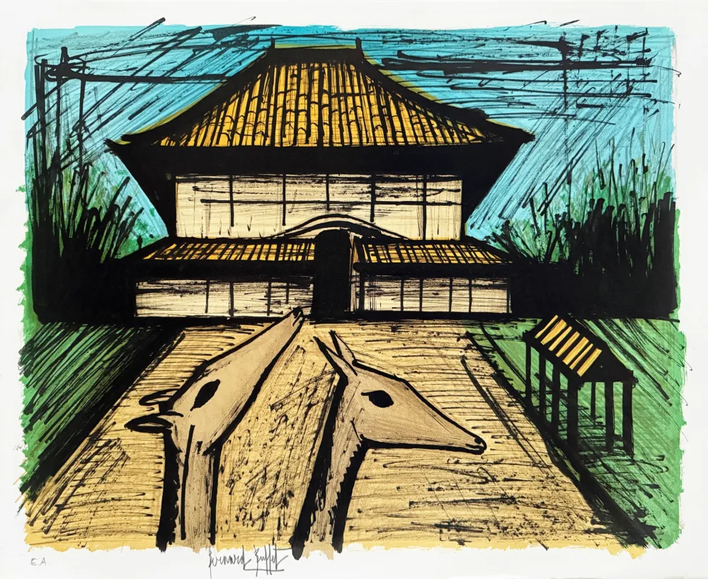 リトグラフ Buffet - Le cerf à Nara – Sorlier