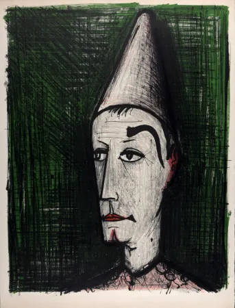 リトグラフ Buffet - Le Clown sur fond vert