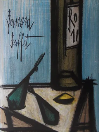 リトグラフ Buffet - Nature morte à la bouteille