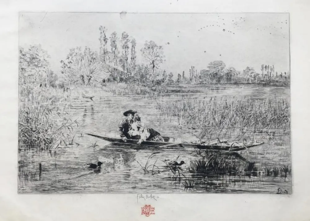 彫版 Buhot - Au fil de l'eau (1875)