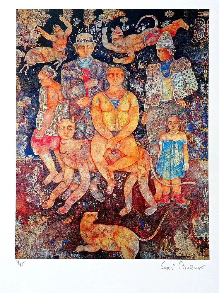 リトグラフ Burman - Sakti Burman, Onirical Composition, 1970s, Hand signed Lithograph