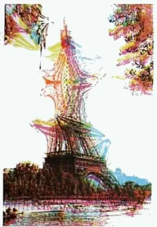 リトグラフ Bury - Quatre tours Eiffel superposées