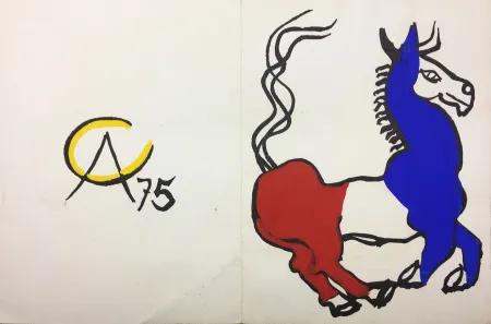 技術的なありません Calder - L'ÂNE TRICOLORE (BLEU BLANC ROUGE),1975. Carte originale gouachée par Alexander Calder.