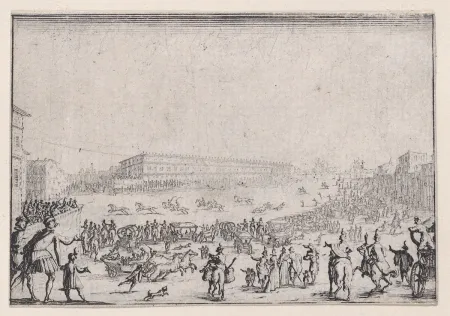 エッチング Callot - La course de chevaux sur la place Pitti a Florence / The Horse Race on the Piazza Pitti in Florence, from 