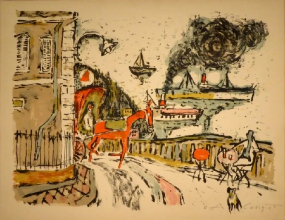 リトグラフ Carigiet - Stadt am Meer