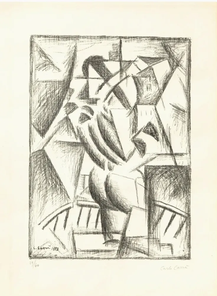 リトグラフ Carra - Donna al balcone (Simultaneità)