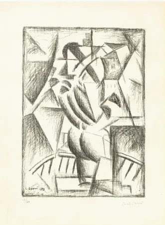 リトグラフ Carra - Donna al balcone (Simultaneità)