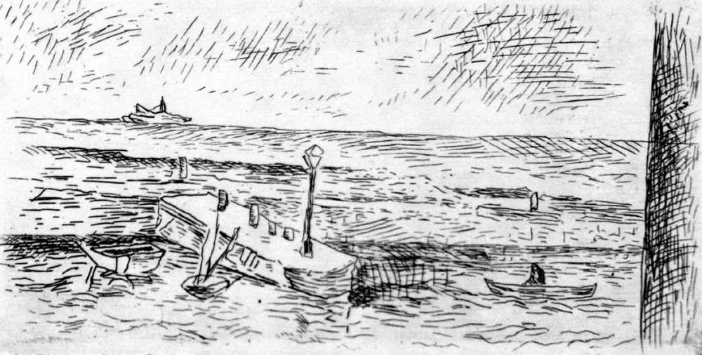 エッチング Carra - Il molo di Camogli