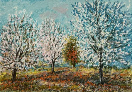 シルクスクリーン Cascella - Ciliegi in fiore