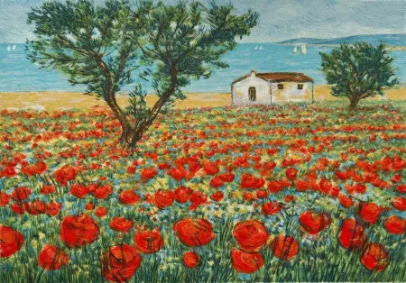 シルクスクリーン Cascella - Paesaggio