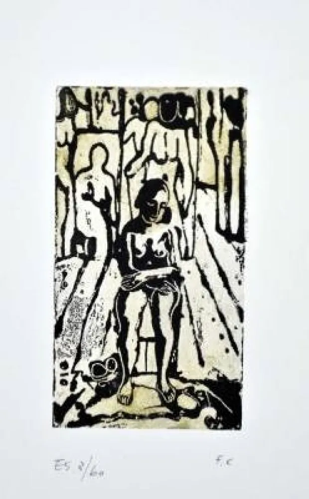 リノリウム彫版 Casorati - Donna nella stanza