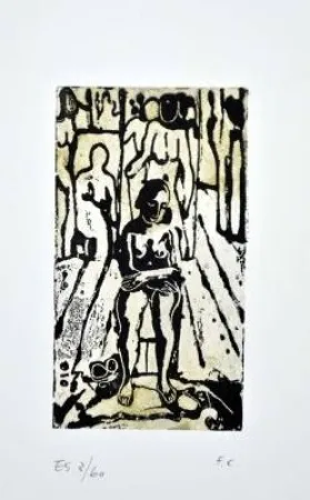 リノリウム彫版 Casorati - Donna nella stanza