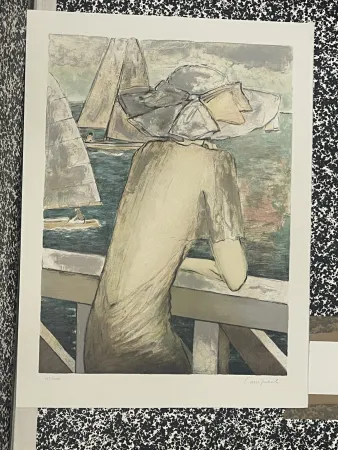 リトグラフ Cassigneul  -  INCONNUE DEVANT LA MER (1976) CR 126(1976)