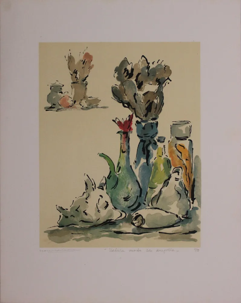 リトグラフ Castellani - Natura morta con ampolla