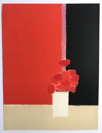 リトグラフ Cathelin - Tokonoma sur fond rouge et noir