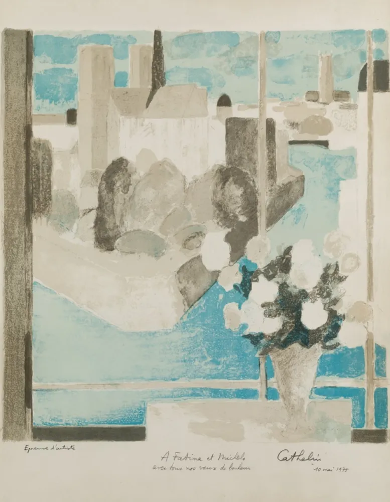 リトグラフ Cathelin - Vase à la fenêtre