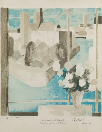 リトグラフ Cathelin - Vase à la fenêtre