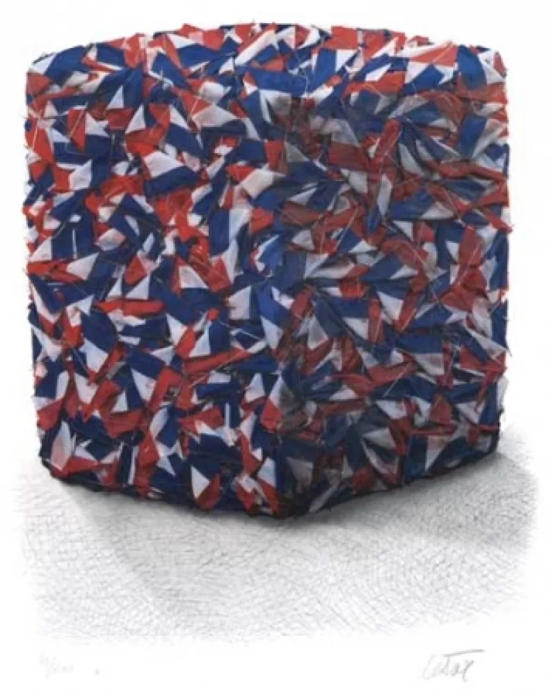 シルクスクリーン Cesar - Portrait comp. drapeaux Français