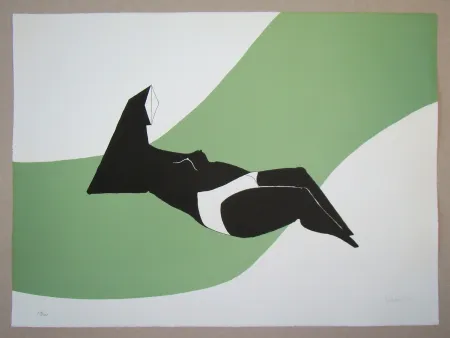 リトグラフ Chadwick - Reclining Figure on Green Wave