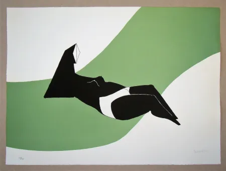 リトグラフ Chadwick - Reclining Figure on Green Wave
