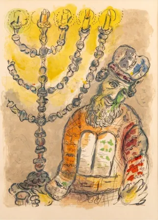 リトグラフ Chagall - Aaron and the Seven-Branched Candlestick from Exodus, 1966