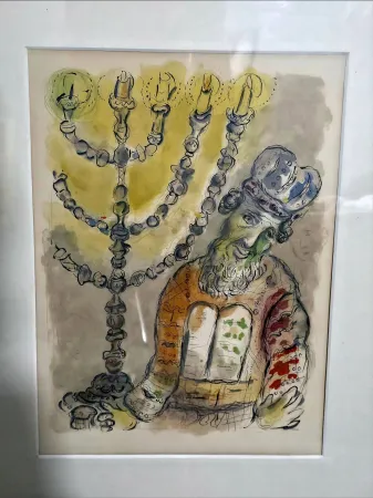 リトグラフ Chagall - Aaron and the Seven Branched Lampstand Story of Exodus 1966