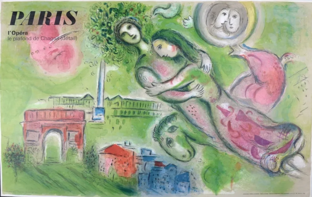 リトグラフ Chagall (After) - Roméo et Juliette, Paris, l’Opéra, le plafond de Chagall (détail)