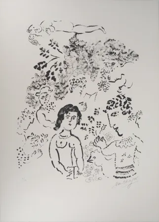 リトグラフ Chagall - Amoureux au bouquet et au coq