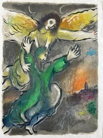 リトグラフ Chagall - And Moses beheld all the worke, and beholde, they had done it as the Lorde had commanded; and Moses blessed them