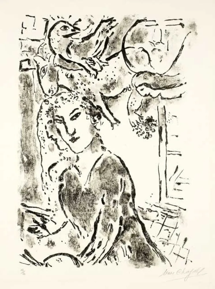 リトグラフ Chagall - Autoportrait à la fenêtre