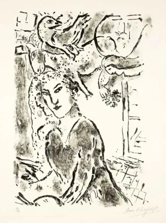 リトグラフ Chagall - Autoportrait à la fenêtre