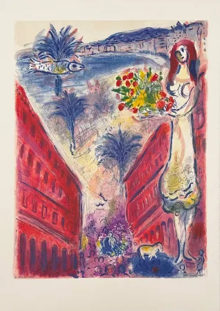 リトグラフ Chagall - Avenue de la victoire à Nice
