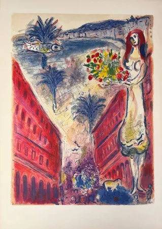 リトグラフ Chagall - Avenue de la victoire à Nice