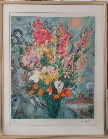 リトグラフ Chagall - Bouquet illuminant le ciel 