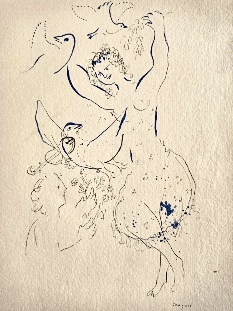 ステンシル Chagall -  Dancing girl with birds , Lithograph and Stencil, Jacomet, 1958 