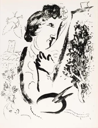 リトグラフ Chagall - Devant le tableau  