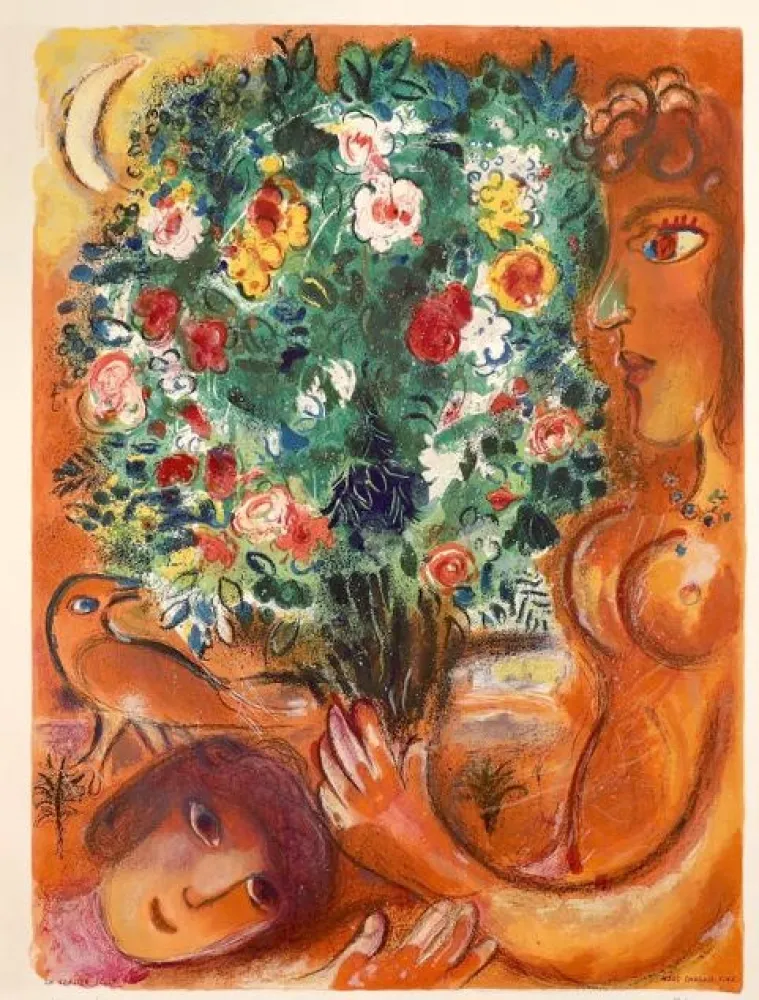 リトグラフ Chagall - Femme au bouquet (Woman with Bouquet)
