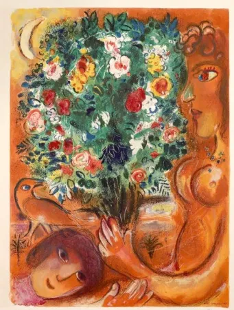 リトグラフ Chagall - Femme au bouquet (Woman with Bouquet)