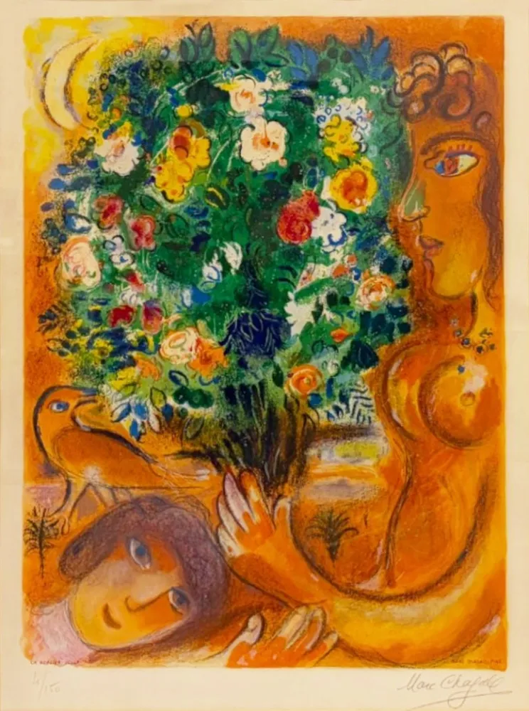 リトグラフ Chagall - Femme au bouquet (Woman with Bouquet)