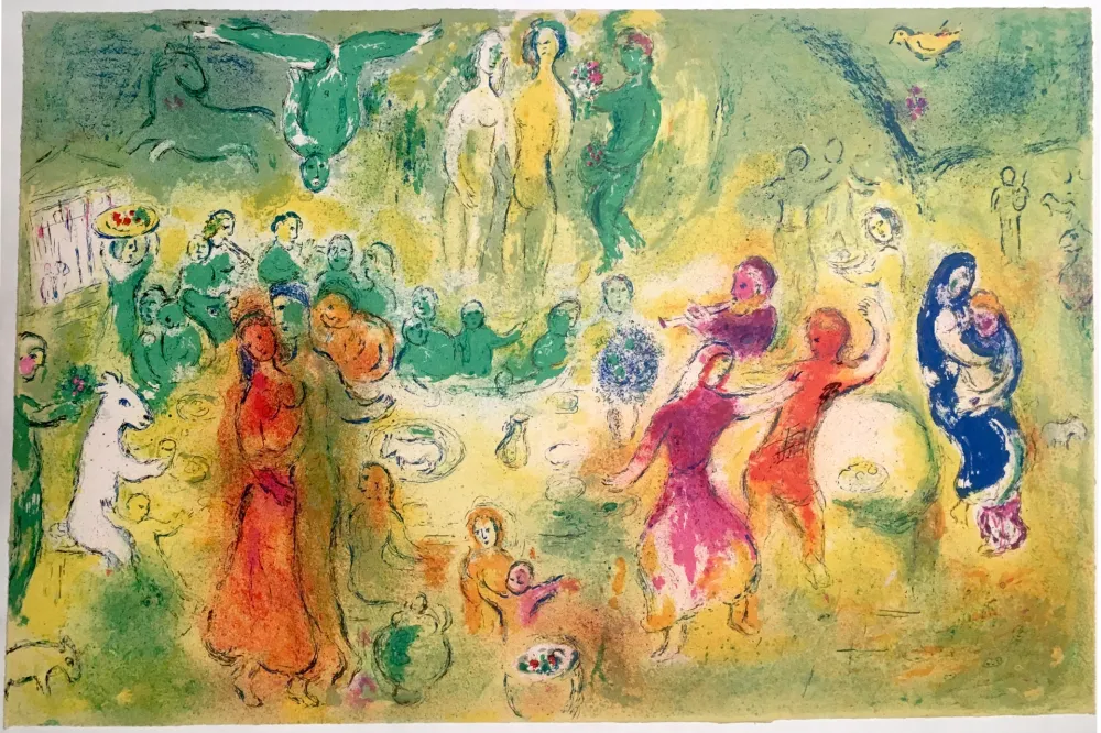 リトグラフ Chagall - FESTIN NUPTIAL DANS LA GROTTE DES NYMPHES (Daphnis & Chloe - 1961)