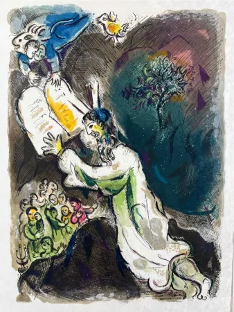 リトグラフ Chagall - He gave him Two Tables of the Testimonie, even tables of stone, written with the finger of God