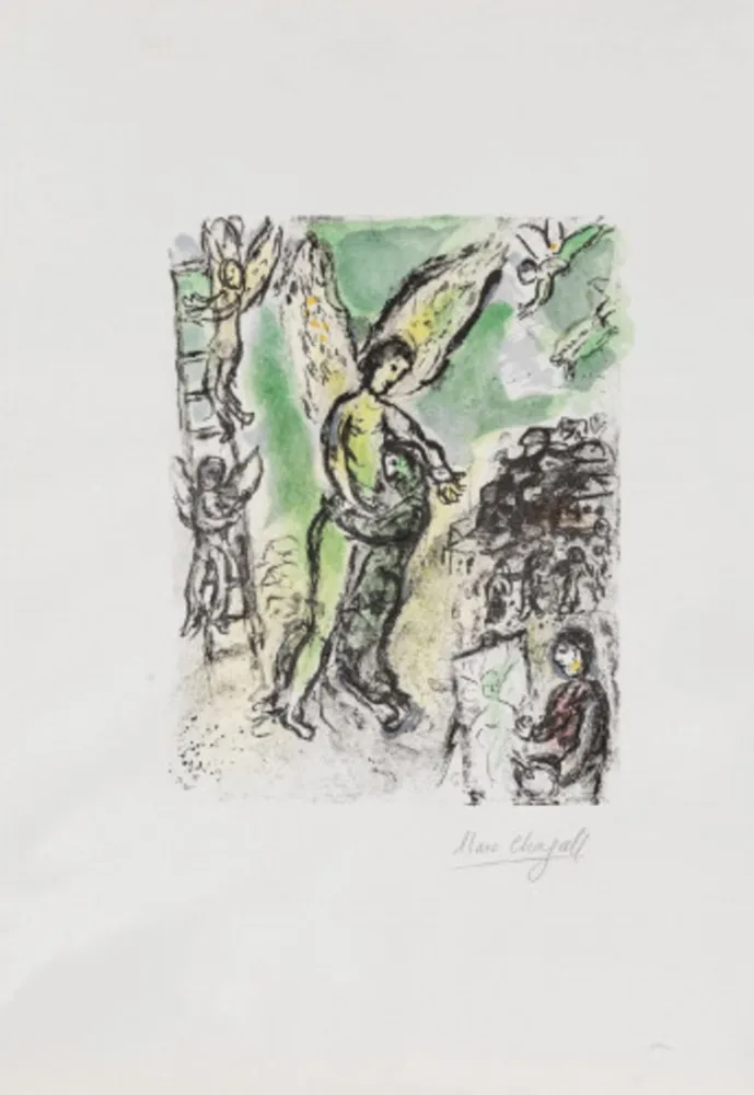 リトグラフ Chagall - La lutte de Jacob et de l'ange