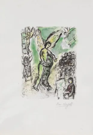 リトグラフ Chagall - La lutte de Jacob et de l'ange