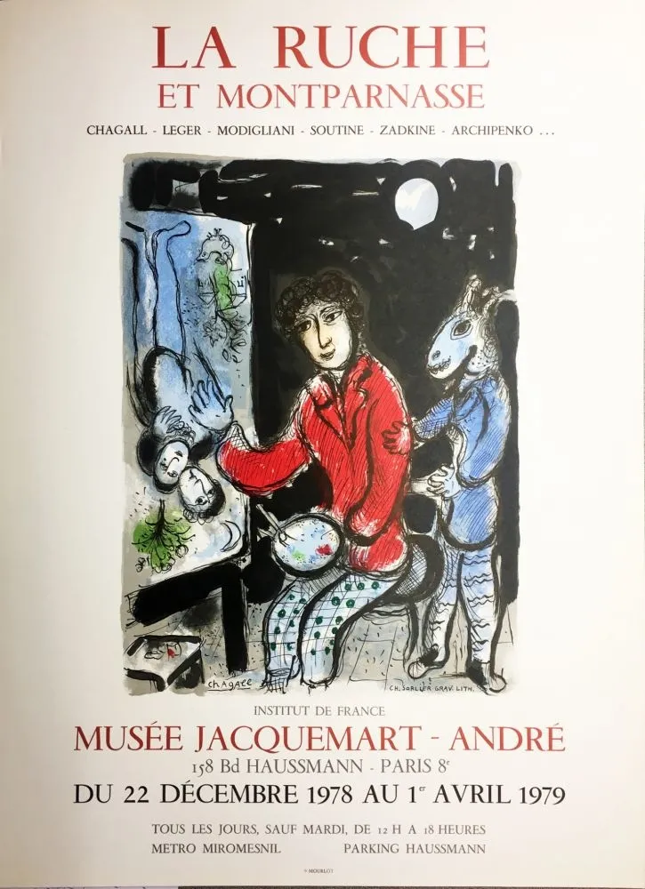 掲示 Chagall - LA RUCHE ET MONTPARNASSE. Affiche en lithographie par C. Sorlier (1978).